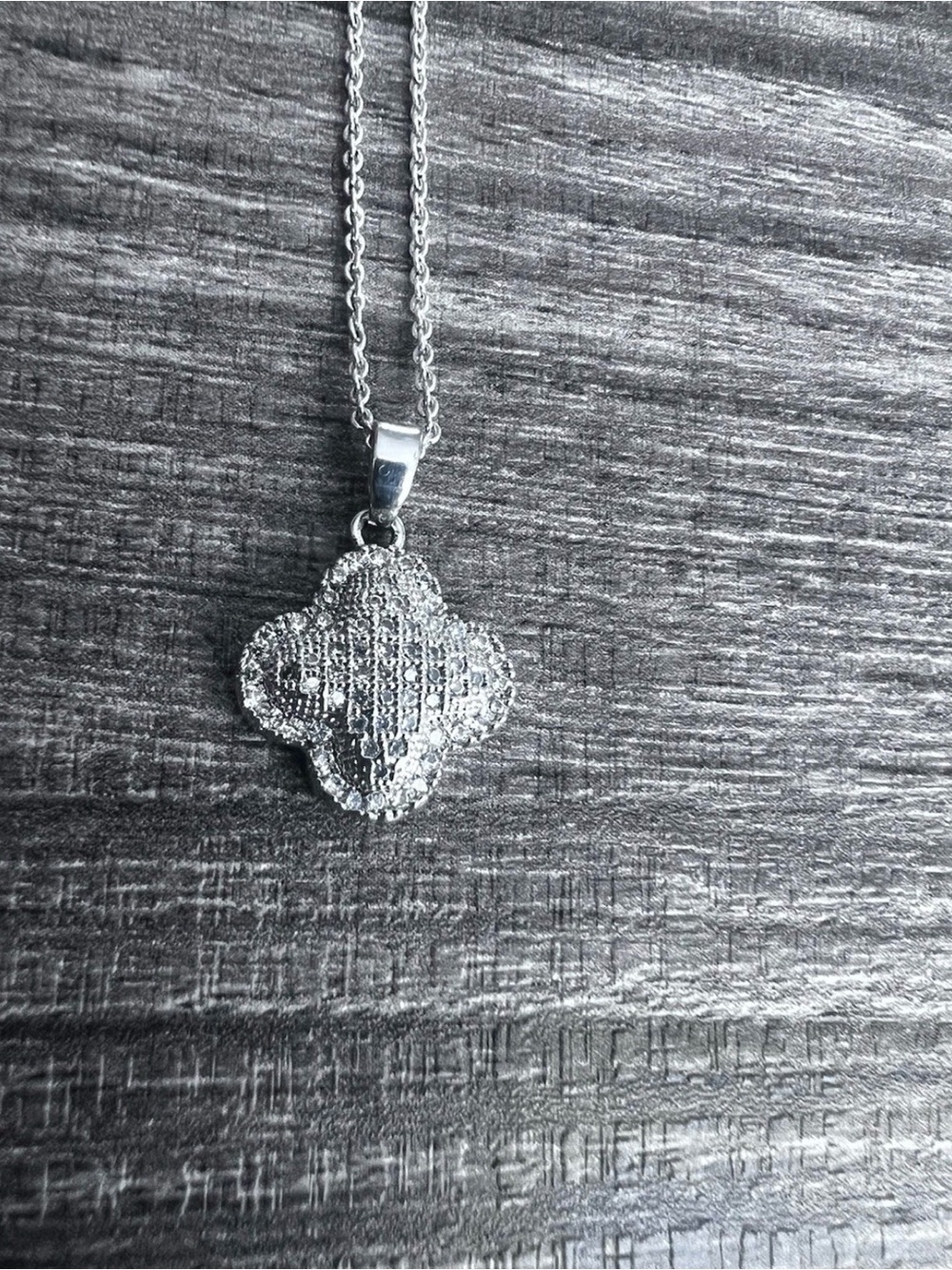 Textured Clover Pendant Necklace in Silver